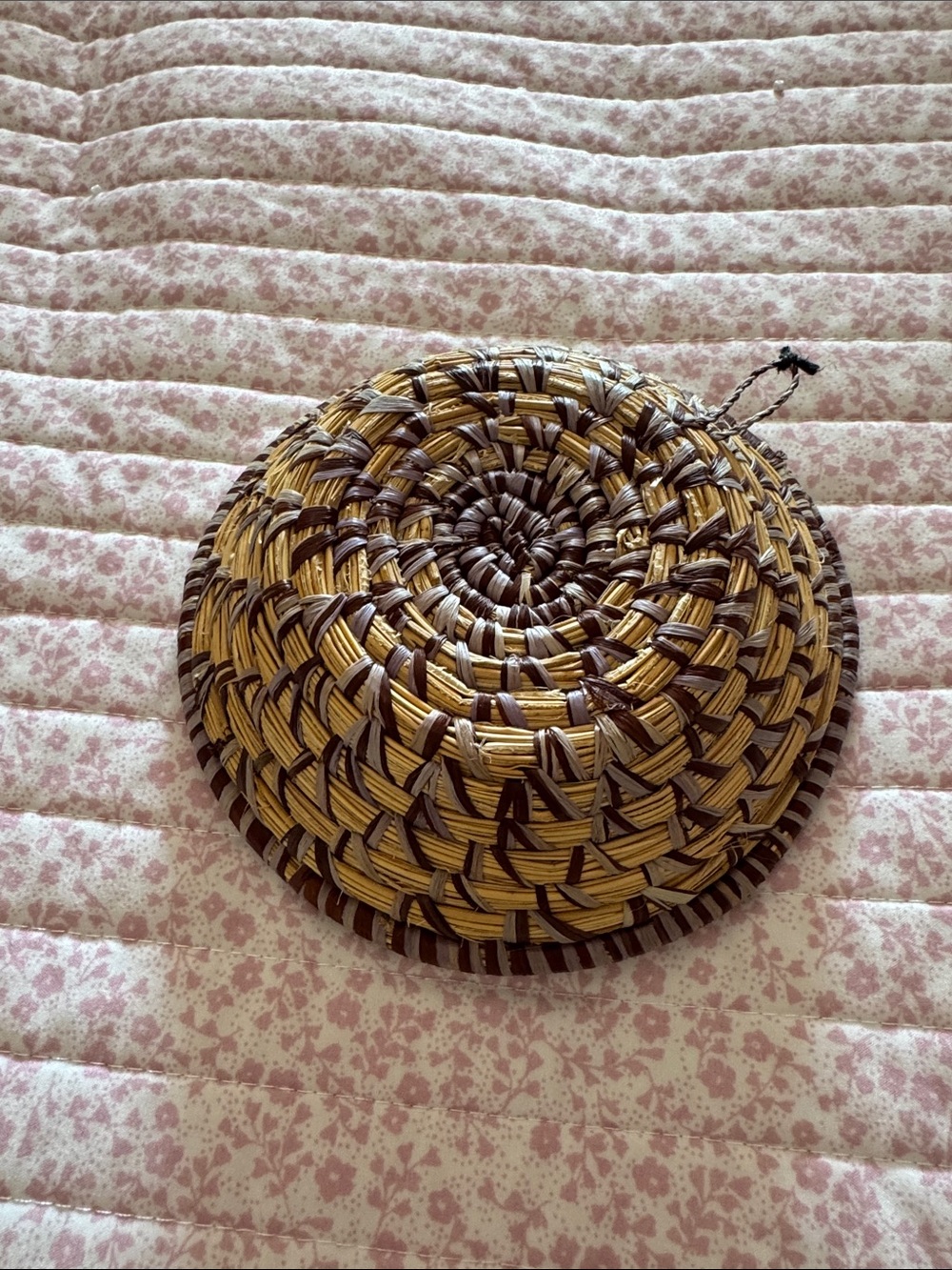Handwoven Decorative Woven Basket - Natural and Dark Brown - Picture 2 of 3